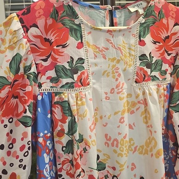 Umgee Mixed Print Crochet Ruffle Long Sleeve Dress Size Small - Picture 9 of 12